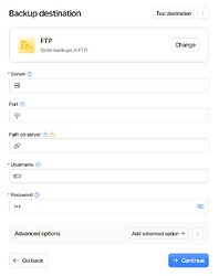 Editing an existing FTP backup job on the New UI
