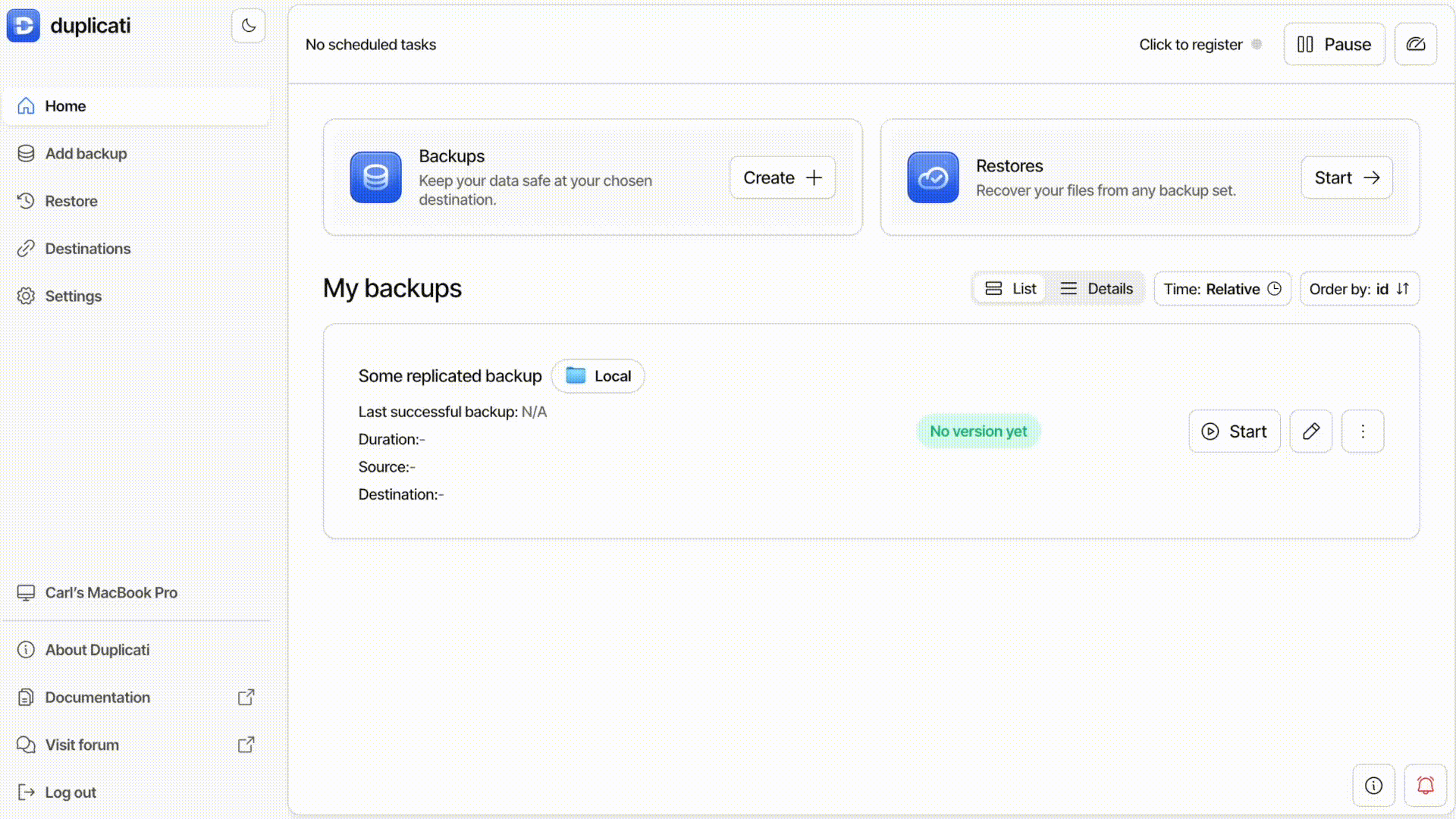 animation of restoring from secondary destination